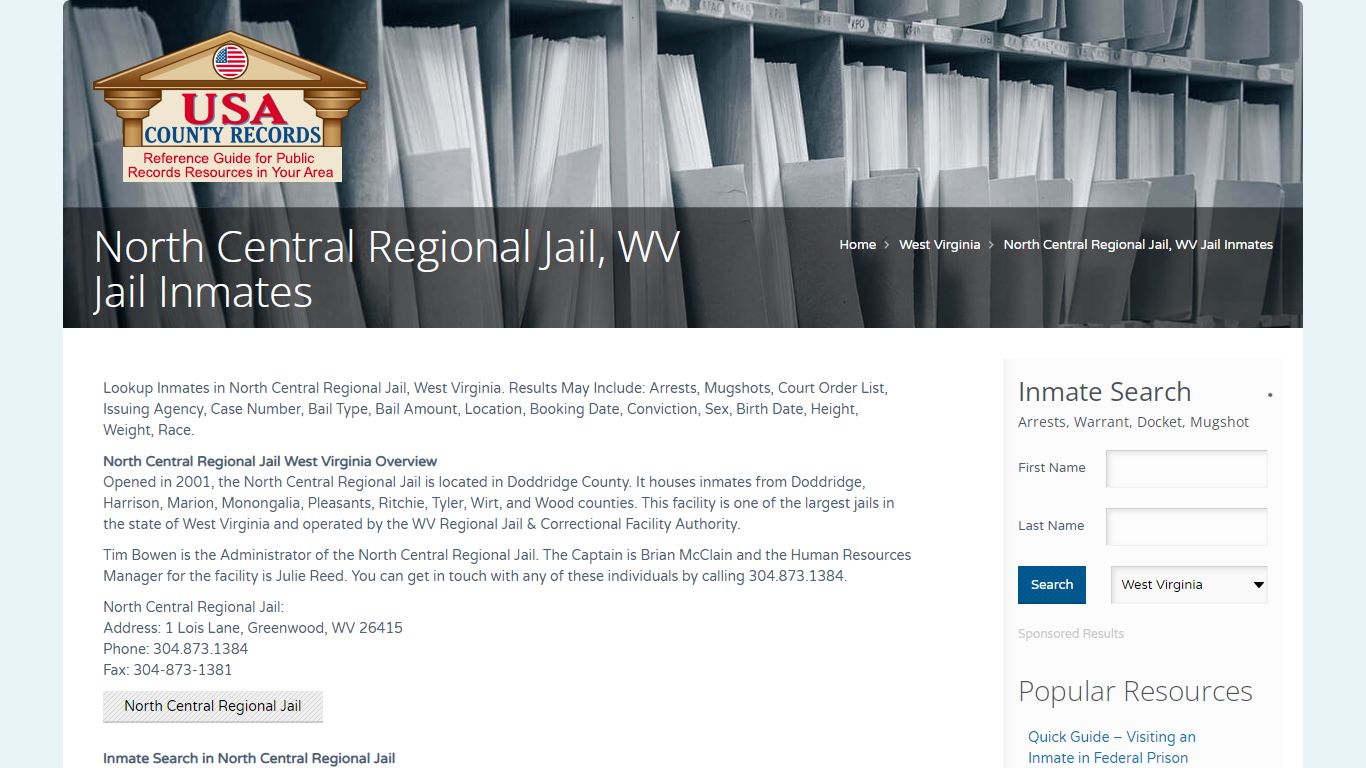 North Central Regional Jail, WV Jail Inmates | Name Search