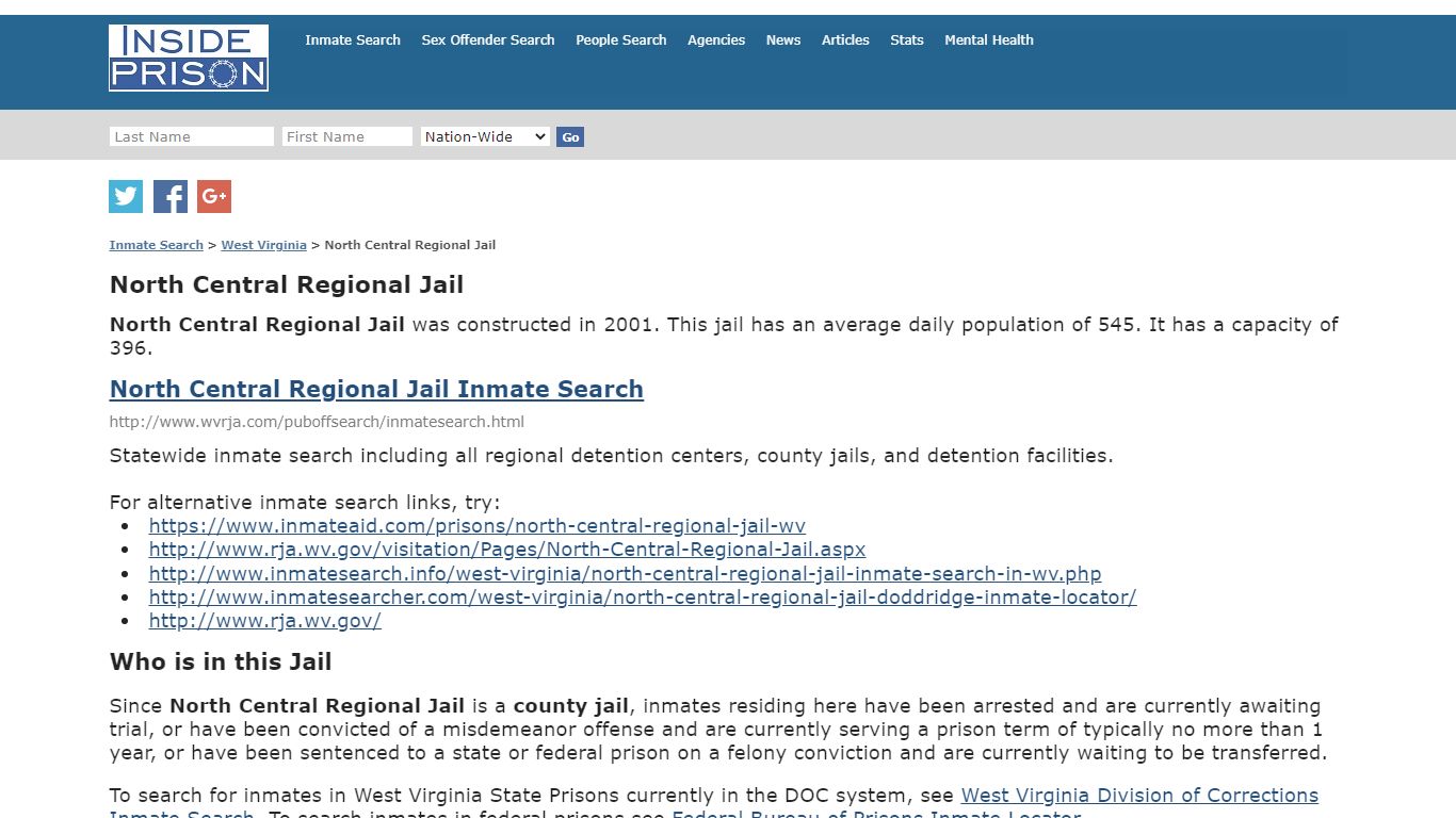 North Central Regional Jail - West Virginia - Inmate Search - Inside Prison